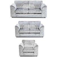 Crystal Crushed Velvet 6 Seater 3 Piece Sofa Suite - 3, 2 and Armchair Seater Full Back