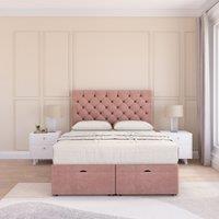 Sloomy Mayfair Plush Fabric Ottoman Bed End Opening With Sprung Memory Mattress & 26 Inch Headboard in Pink | Size: Small Single