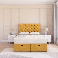 Sloomy Mayfair Plush Fabric Ottoman Bed End Opening With Sprung Memory Mattress & 26 Inch Headboard in Gold | Size: Super King