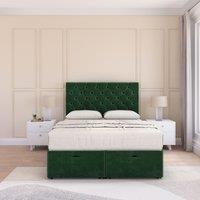 Sloomy Mayfair Plush Fabric Ottoman Bed End Opening With Sprung Memory Mattress & 26 Inch Headboard in Emerald | Size: Small Single