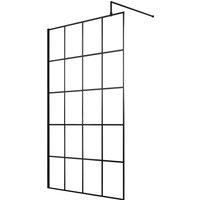 Balterley 8mm Toughened Safety Glass Black Framed Wetroom Screen with Support Arm - 1200mm
