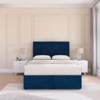 Sloomy Highbury Plush Fabric Ottoman Bed End Opening With Sprung Memory Mattress & 54 Inch Floorstanding Headboard in Navy | Size: Double