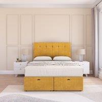 Sloomy Highbury Plush Fabric Ottoman Bed End Opening With Sprung Memory Mattress & 54 Inch Floorstanding Headboard in Gold | Size: Small Double
