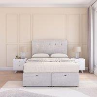 Sloomy Highbury Plush Fabric Ottoman Bed End Opening With Sprung Memory Mattress & 54 Inch Floorstanding Headboard in Silver | Size: Small Single
