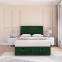 Sloomy Highbury Plush Fabric Ottoman Bed End Opening With Sprung Memory Mattress & 54 Inch Floorstanding Headboard in Emerald | Size: Small Single