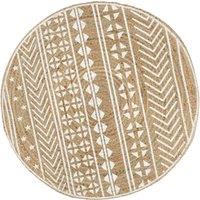 Berkfield Home Handmade Rug Jute with White Print 90 cm | Size: 100 cm diameter