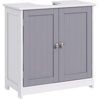 Kleankin 60x60cm Under-Sink Storage Cabinet w/ Adjustable Shelf in Light Grey | Size: 60x60 cm