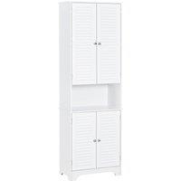 HOMCOM Tall Freestanding Bathroom Cabinet Retro Shutters 3 Shelves in White