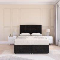 Sloomy Jasmine Plush Fabric Ottoman Bed End Opening With Sprung Memory Mattress & 26 Inch strut Headboard in Black | Size: Super King