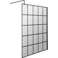 Balterley 8mm Toughened Safety Glass Black Framed Wetroom Screen with Support Arm - 1400mm