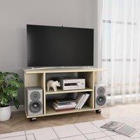 Berkfield Home TV Cabinet with Castors Sonoma Oak 80x40x45 cm Engineered Wood in Brown | Size: 80 x 40 x 45 cm
