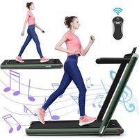 Costway 2 in 1 Folding Treadmill Electric 1-12KM/H Walking Running Machine Bluetooth in Green | Size: 80-100kg