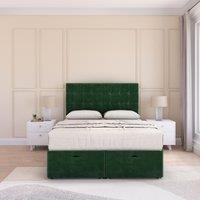 Sloomy Alabama Plush Fabric Ottoman Bed End Opening With Sprung Memory Mattress & 54 Inch Floorstanding Headboard in Emerald | Size: Small Double