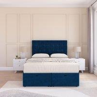 Sloomy Alabama Plush Fabric Ottoman Bed End Opening With Sprung Memory Mattress & 54 Inch Floorstanding Headboard in Navy | Size: Single