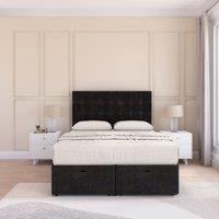 Sloomy Alabama Plush Fabric Ottoman Bed End Opening With Sprung Memory Mattress & 54 Inch Floorstanding Headboard in Black | Size: Double