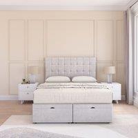Sloomy Alabama Plush Fabric Ottoman Bed End Opening With Sprung Memory Mattress & 54 Inch Floorstanding Headboard in Silver | Size: Small Single