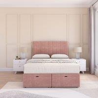 Sloomy Kansas Plush Fabric Ottoman Bed End Opening With Sprung Memory Mattress & 54 Inch Floorstanding Headboard in Pink | Size: Super King