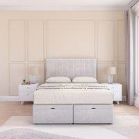 Sloomy Kansas Plush Fabric Ottoman Bed End Opening With Sprung Memory Mattress & 54 Inch Floorstanding Headboard in Silver | Size: Double