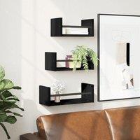 3 Piece Wall Shelf Set with Bars Black Engineered wood