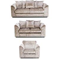 Crystal Crushed Velvet 6 Seater 3 Piece Sofa Suite - 3, 2 and Armchair Seater Scatter Back