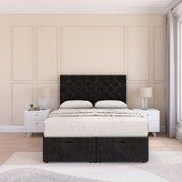 Sloomy Mayfair Plush Fabric Ottoman Bed End Opening With Sprung Memory Mattress & 54 Inch Floorstanding Headboard in Black | Size: Super King