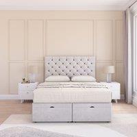 Sloomy Mayfair Plush Fabric Ottoman Bed End Opening With Sprung Memory Mattress & 54 Inch Floorstanding Headboard in Silver | Size: Super King