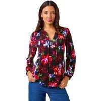 Roman Women's Floral Print Tie Neck Stretch Top in Red | Size: 20
