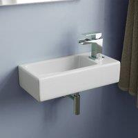 Nes Home 375 x 185mm Small Cloakroom Rectangle Wall Hung Basin Sink & Fittings Right Hand in White