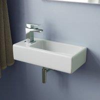 Nes Home 375 x 185mm Small Cloakroom Rectangle Wall Hung Basin Sink & Fittings in White