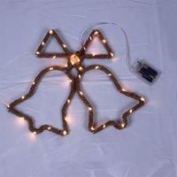 Shatchi Christmas Bells Silhouette LED Hemp Rope Lights Xmas Decoration Battery Operated Holiday Garden Hanging Decorations in Brown