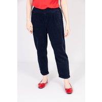 Sarta Women's Olive Tapered Leg Cotton Trousers - Navy Blue, Babycord | Size: Large