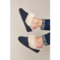 Moshulu Women's 'Charella' Sheepskin Wedge Slippers in Indigo | Size: 7