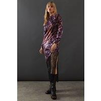 Marble Satin Column Lace Panel Midi Dress