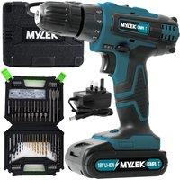 MYLEK 2 Speed Cordless Drill BMC with Carry Case & 128 Piece Accessory Kit in Green