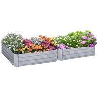 OUTSUNNY Set of 2 Raised Garden Bed Galvanised Planter Box Easy Setup in Grey