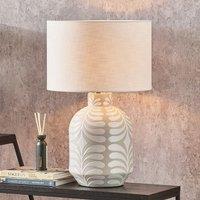 Ruma Grey & White Pattern Ceramic Table Lamp with Linen Drum Shade