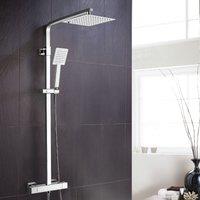 Nes Home Square Thermostatic Exposed Twin Head Mixer Shower Set Chrome in Metallic Silver
