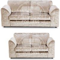 Crystal Crushed Velvet Sofa Set 3 and 2 Seater Sofa Full Back Curved Arm