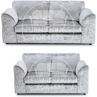 Furnishings For Less UK Crystal Crushed Velvet Sofa Set 3 & 2 Seater Sofa Full Back Curved Arm in Silver