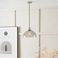 Ruma Ceiling Light Antique Silver Metal & Glass Dome Pendant in Grey