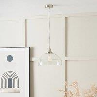 Ruma Ceiling Light Antique Silver Metal & Glass Dome Pendant in Clear