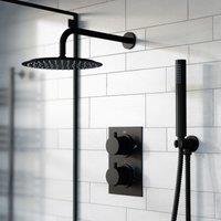Nes Home 2 Dial 2 Way Round Concealed Thermostatic Shower Mixer Matte Black, Head, Handset set in Black