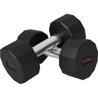 SPORTNOW Dumbbells Weights Set with 12-Sided Shape & Non-Slip Grip, 2 x 12kg in Black