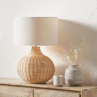 Ruma Round Rattan Table Lamp with Cylinder Shade in Natural