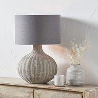 Ruma Round Rattan Table Lamp with Cylinder Shade in Grey