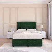 Sloomy Kansas Plush Fabric Ottoman Bed End Opening With Sprung Memory Mattress & 26 Inch Headboard in Emerald | Size: Super King
