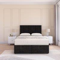 Sloomy Kansas Plush Fabric Ottoman Bed End Opening With Sprung Memory Mattress & 26 Inch Headboard in Black | Size: Double