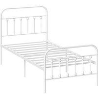HOMCOM 3ft Metal Single Platform Bed Frame w/ Underbed Storage Headboard White