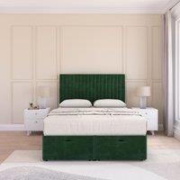 Sloomy Manhattan Plush Fabric Ottoman Bed End Opening With Sprung Memory Mattress & 26 Inch Headboard in Emerald | Size: Super King