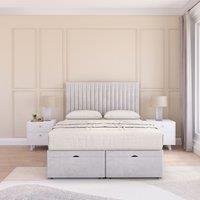 Sloomy Manhattan Plush Fabric Ottoman Bed End Opening With Sprung Memory Mattress & 26 Inch Headboard in Silver | Size: Small Double